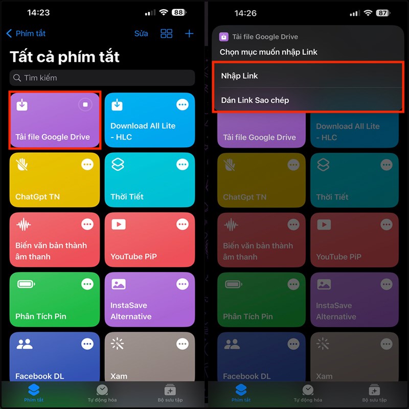 Cách tạo phím tắt để tải file từ Google Drive trên iPhone