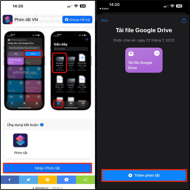 Cách tạo phím tắt để tải file từ Google Drive trên iPhone
