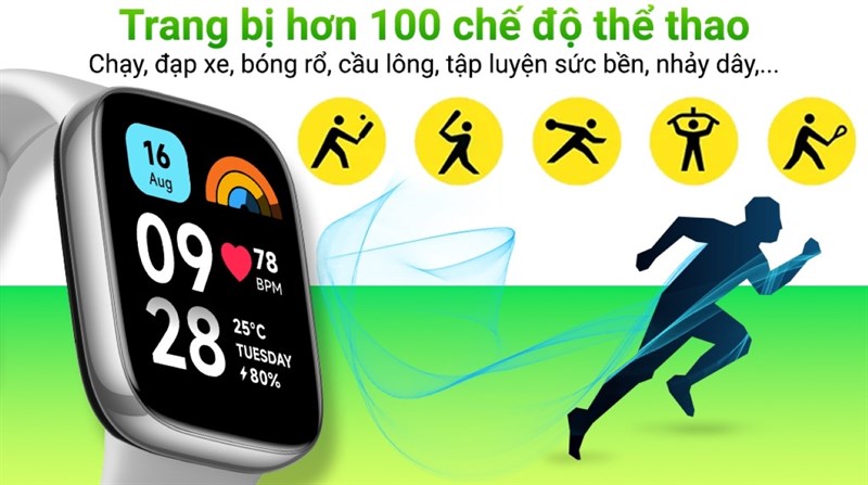 Đồng hồ có hơn 100 chế độ thể thao, 10 chế độ thể thao chuyên nghiệp Đồng hồ có hơn 100 chế độ thể thao, 10 chế độ thể thao chuyên nghiệp