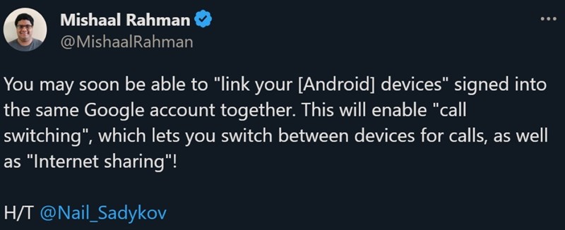 Tweet của Mishaal Rahman nói về Link Your Devices