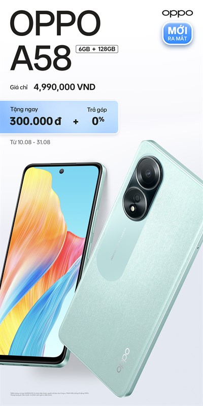 OPPO A58 giá dưới 5 triệu đồng kèm nhiều ưu đãi hấp dẫn khi mua tại Thế Giới Di Động OPPO A58 giá dưới 5 triệu đồng kèm nhiều ưu đãi hấp dẫn khi mua tại Thế Giới Di Động