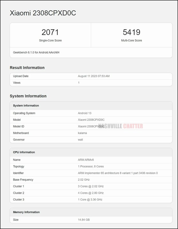 Xiaomi Mix Fold 3 đạt được 2.071 điểm đơn nhân và 5.419 điểm đa nhân