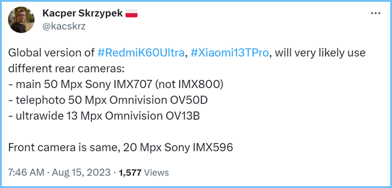 Xiaomi 13T Pro lộ thông số camera trước và sau Xiaomi 13T Pro lộ thông số camera trước và sau