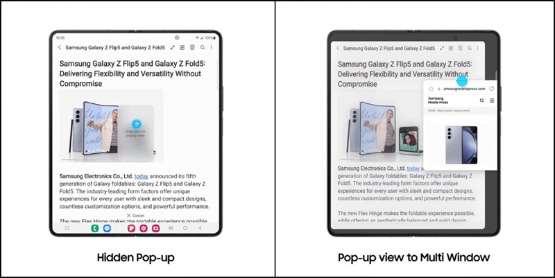 Tính năng Hidden pop-up độc đáo, và khả năng Pop-up view sang chế độ Multi Window một cách dễ dành