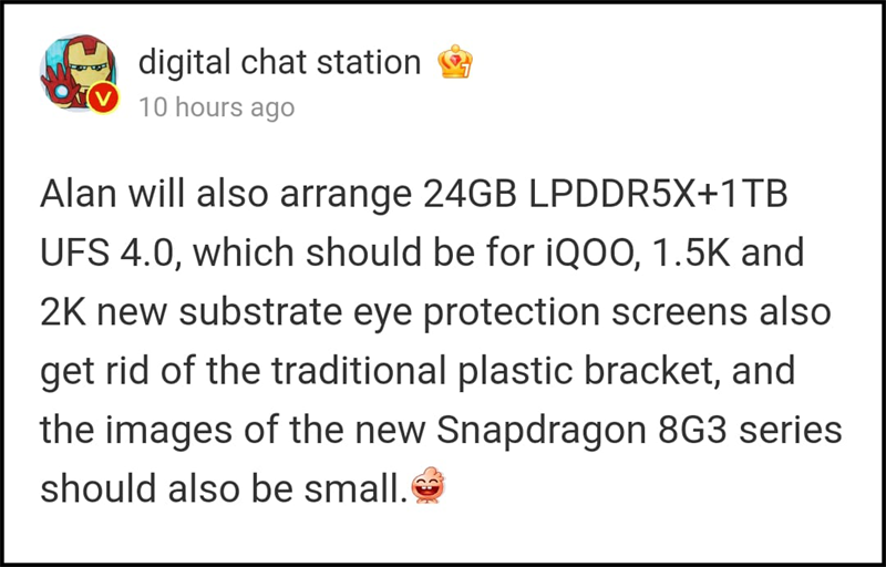 Một rò rỉ đã tiết lộ iQOO sẽ là hãng tiếp theo trang bị smartphone có 24 GB RAM và 1 TB bộ nhớ trong