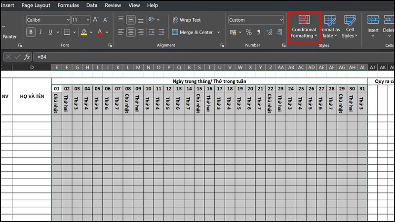 Cách tạo bảng chấm công trên Microsoft Excel