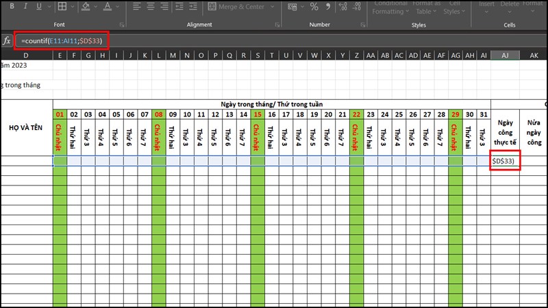 Cách tạo bảng chấm công trên Microsoft Excel