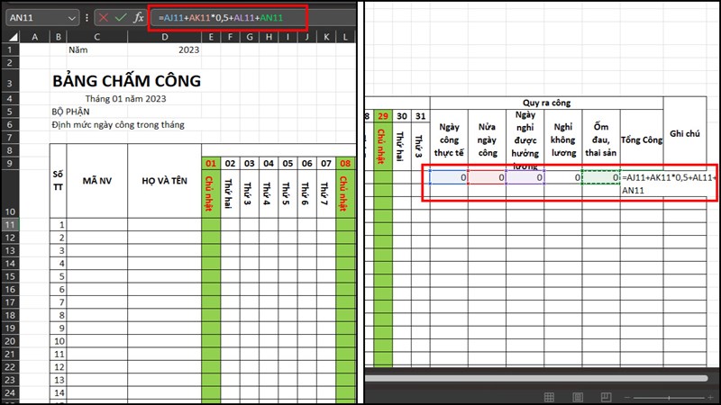 Cách tạo bảng chấm công trên Microsoft Excel