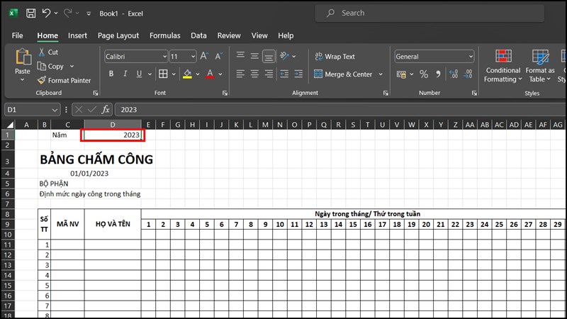 Cách tạo bảng chấm công trên Microsoft Excel