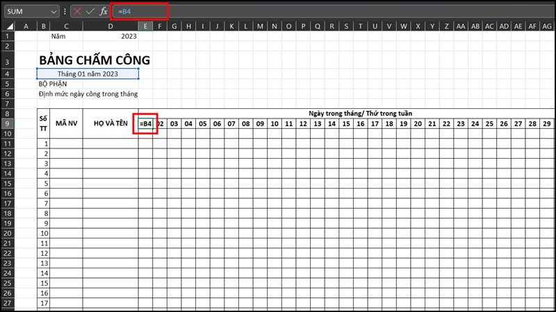 Cách tạo bảng chấm công trên Microsoft Excel