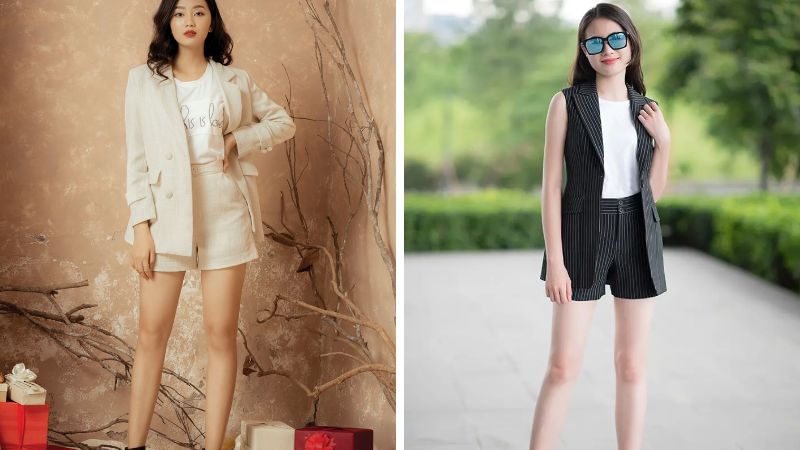 Quần short công sở kết hợp cùng áo vest