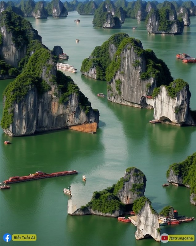 Vịnh Hạ Long tạo thành bản đồ Việt Nam qua AI