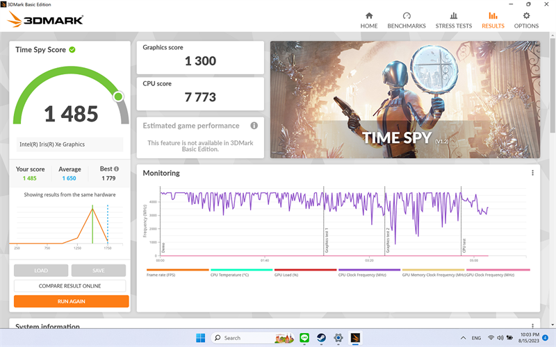 Điểm hiệu năng của ASUS Vivobook 14X OLED 2023 được chấm bởi 3DMark Time Spy Điểm hiệu năng của ASUS Vivobook 14X OLED 2023 được chấm bởi 3DMark Time Spy