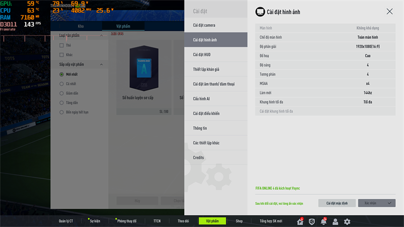 Thiết lập đồ họa game FIFA Online 4 trên Acer Nitro 5 AN515 57.
