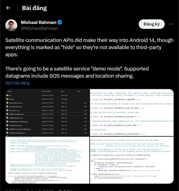 Mishaal Rahman đã tìm thấy tính năng SOS vệ tinh trong đoạn mã của Android 14 beta