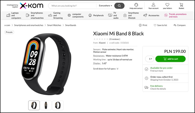 Xiaomi Smart Band 8 xuất hiện trên trang web của một nhà bán lẻ nổi tiếng ở Ba Lan Xiaomi Smart Band 8 xuất hiện trên trang web của một nhà bán lẻ nổi tiếng ở Ba Lan