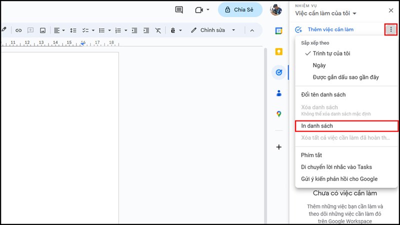 Cách in các tasks trên Google Docs
