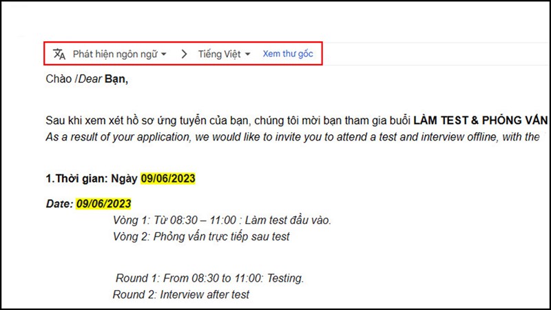 Cách dịch email trong Gmail