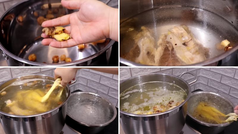 Nấu nước dùng và luộc gà