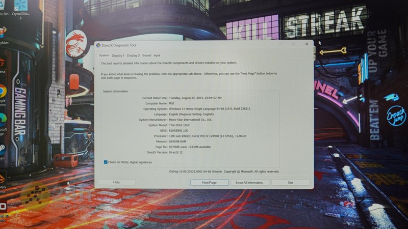 Các thông số phần cứng của MSI GF63 12UC