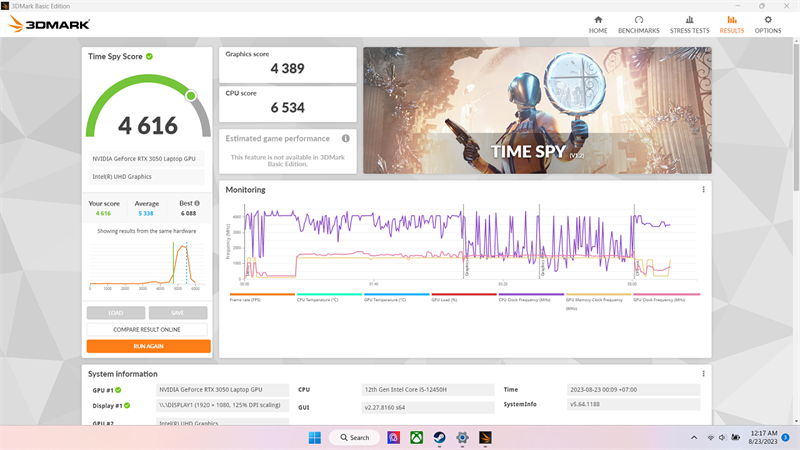 Điểm hiệu năng đồ họa của MSI GF63 12UC được chấm bởi 3DMark Time Spy