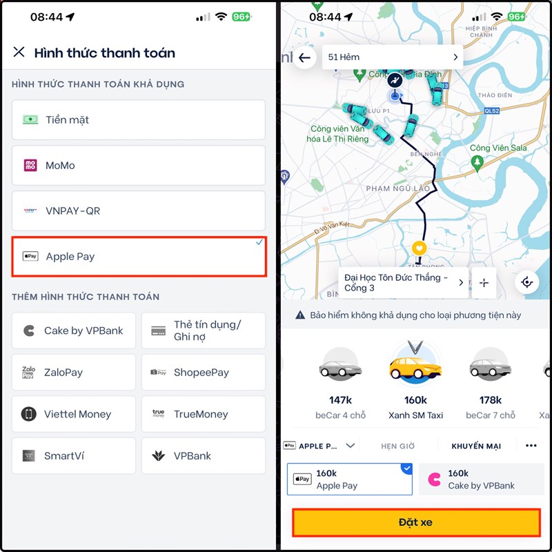 Cách thanh toán tiền xe bằng Apple Pay