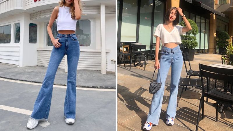 Quần ống loe phối với áo croptop