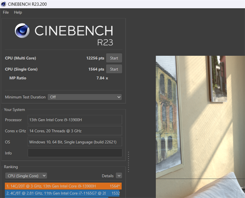 Điểm Cinebench R23 của ASUS VivoBook 15 OLED L1202W.