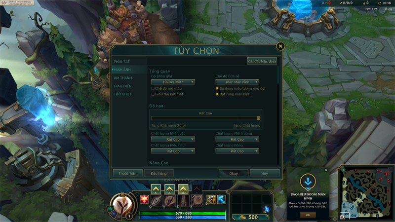 Thiết lập đồ họa trong Liên Minh Huyền Thoại mà mình chỉnh để test hiệu năng ASUS Vivobook 14X OLED KM006W.