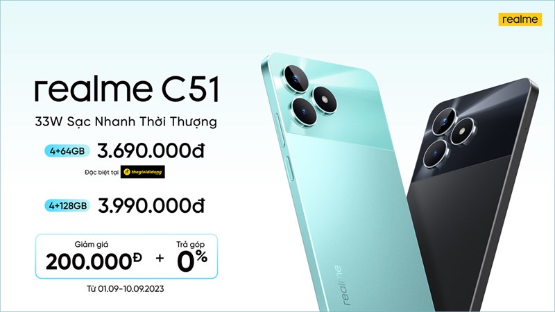 Giá bán dự kiến realme C51 tại Thế Giới Di Động