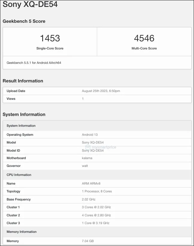 Rò rỉ điểm Geekbench của Sony Xperia 5 V