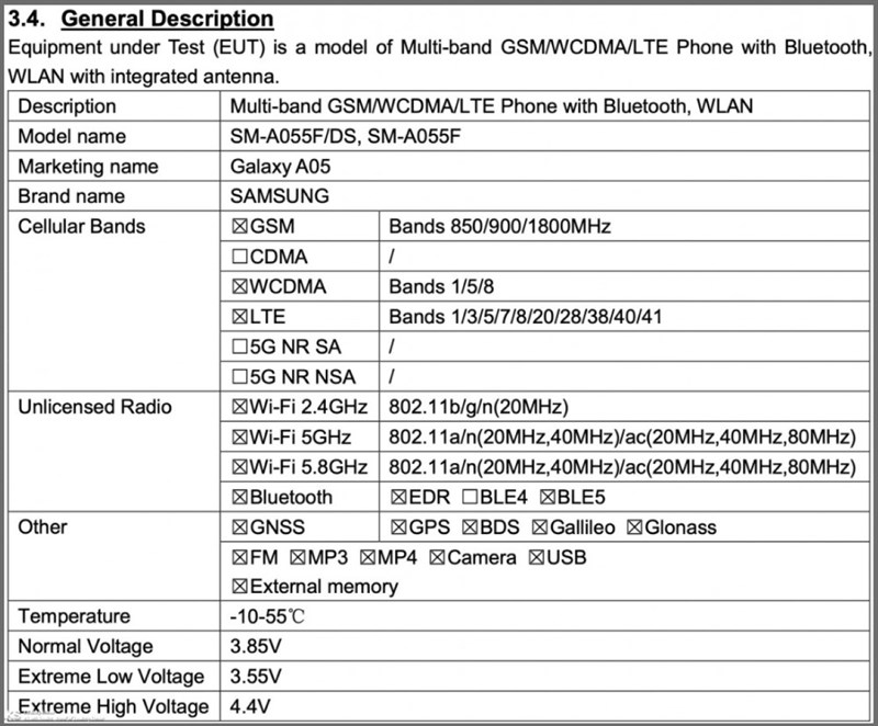Danh sách chứng nhận FCC của Galaxy A05