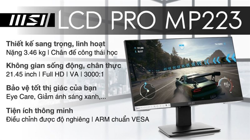 Màn hình MSI PRO MP223 21.45 inch FHD/VA/100Hz/1ms/HDM