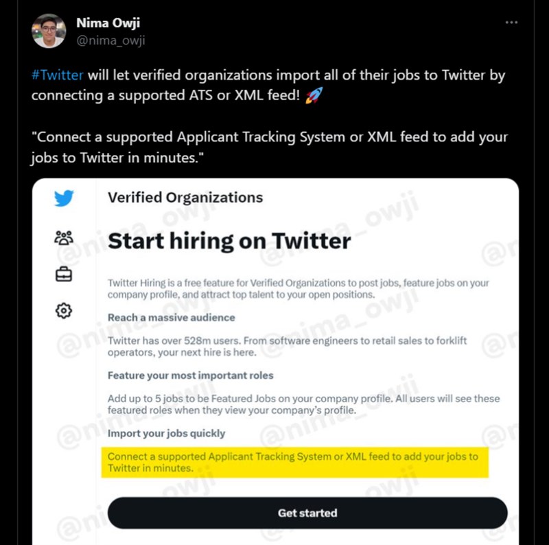 Trước đó, Nima Owji đã tiết lộ tính năng đăng việc làm mới của X