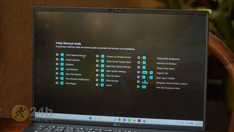 LG Gram 14 2023 còn hỗ trợ biểu mẫu shorcut để mình đỡ phải đi tìm kiếm trên mạng