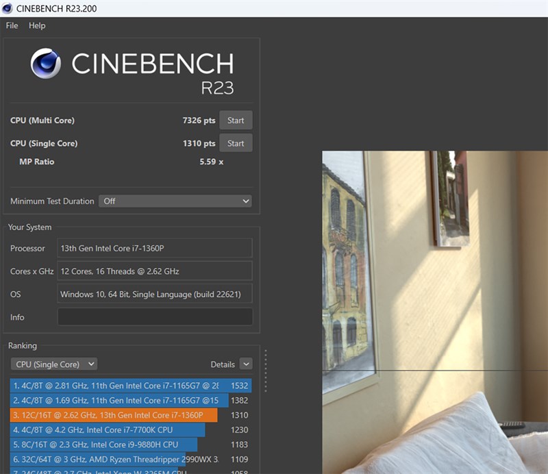 Điểm Cinebench R23 của LG Gram 14 2023