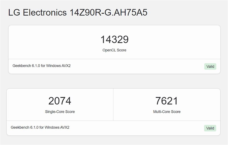 Điểm GeekBench 6 của LG Gram 14 2023