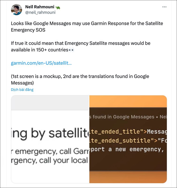 Bài đăng rò rỉ về tính năng nhắn tin qua vệ tinh trên ứng dụng Google Messages