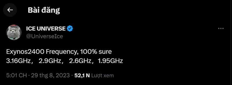 Bài đăng rò rỉ về vi xử lý Exynos 2400 của ICE UNIVERSE