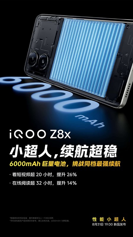 iQOO Z8x sở hữu viên pin 6.000 mAh, cho phép xem video liên tục trong hơn 20 giờ chỉ sau một lần sạc đầy iQOO Z8x sở hữu viên pin 6.000 mAh, cho phép xem video liên tục trong hơn 20 giờ chỉ sau một lần sạc đầy