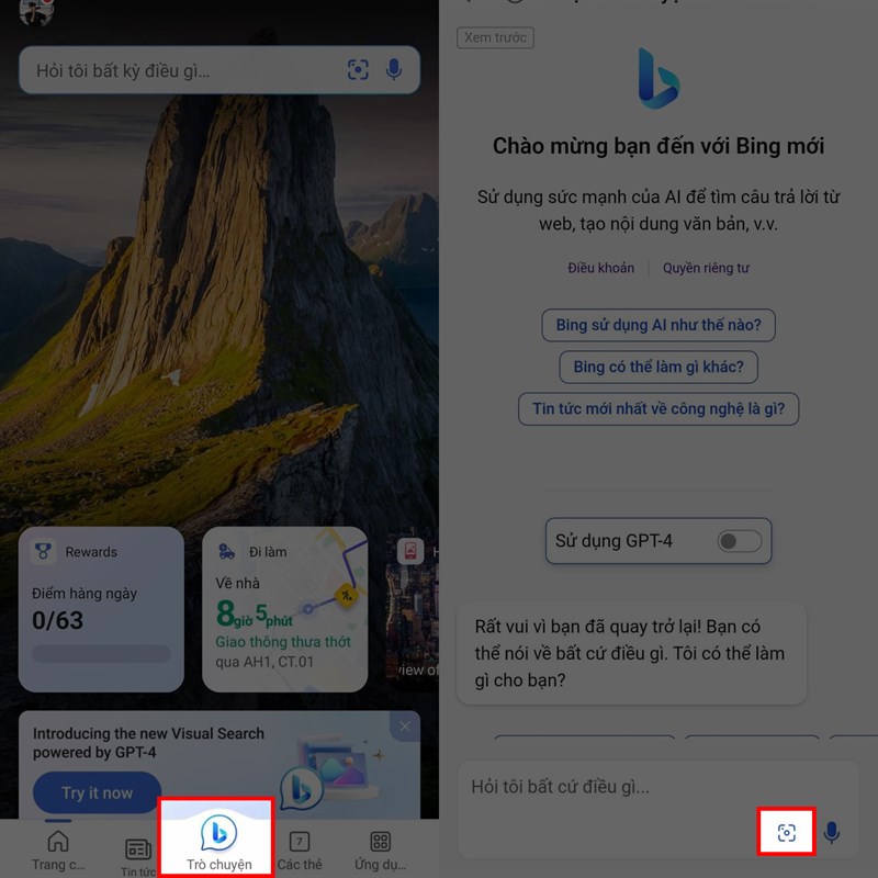 Cách chat bằng ảnh trên Bing AI bằng điện thoại