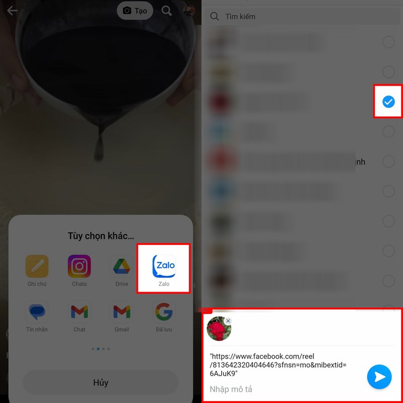 Cách chia sẻ Reel Facebook qua Zalo