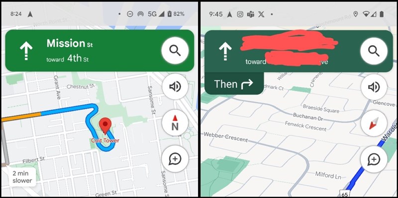 Giao diện chỉ đường cũ và mới trên Google Maps