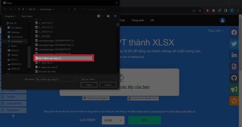 Cách chuyển file PowerPoint sang file Exel 