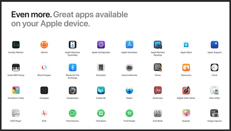 Trang Apps by Apple này cũng có giao diện hiển thị tất cả các ứng dụng do Apple phát triển