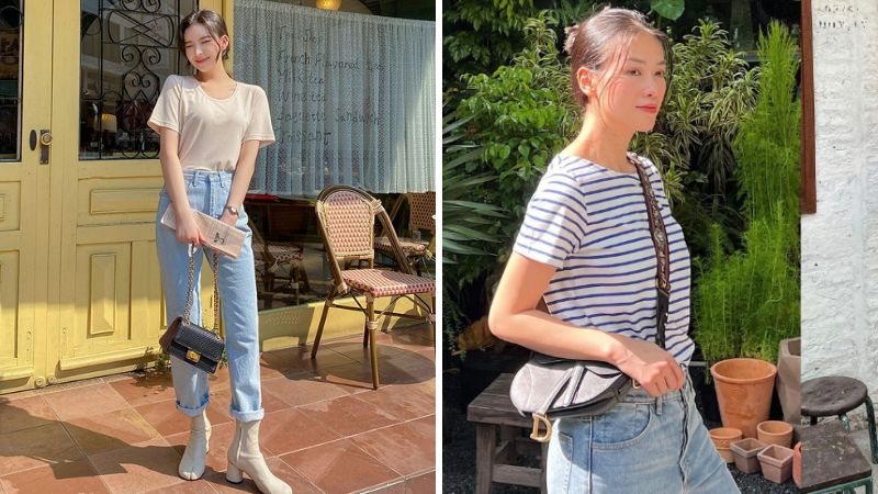 Túi it bag phối cùng áo phông và quần jean