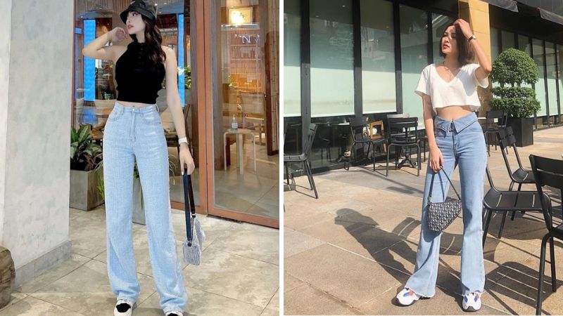 Túi it bag phối cùng áo croptop và quần jean ống rộng