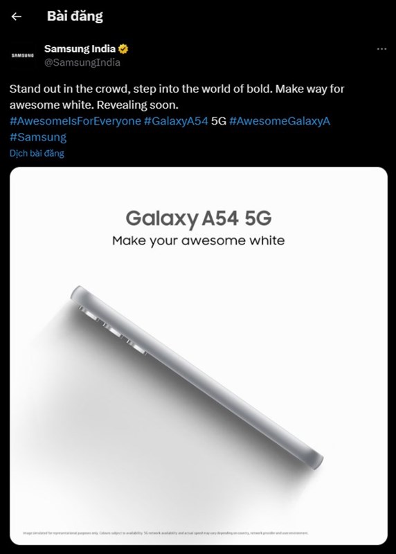 Bài viết thông báo về tuỳ chọn màu sắc mới trên Galaxy A54 5G