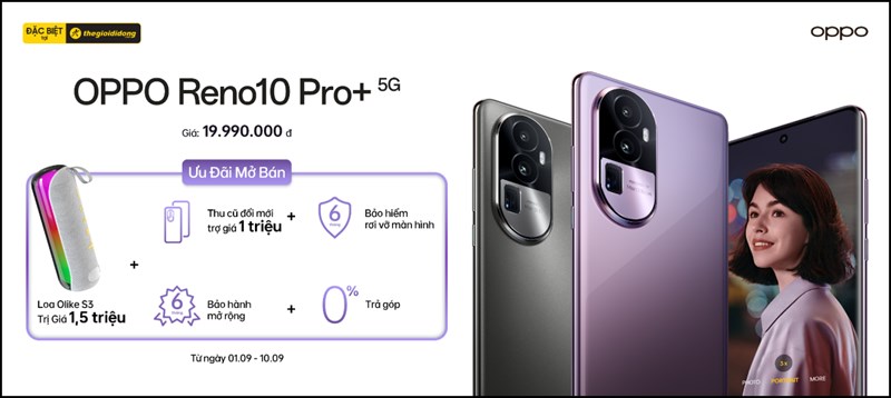 Reno10 Pro+ 5G đang mở bán tại Thế Giới Di Dộng với nhiều ưu đãi hấp dẫn