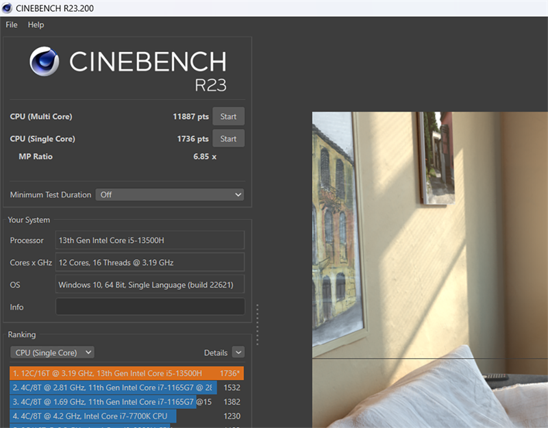 Điểm hiệu năng đơn nhân, đa nhân của HP VICTUS 16 r0130TX được chấm bởi Cinebench R23